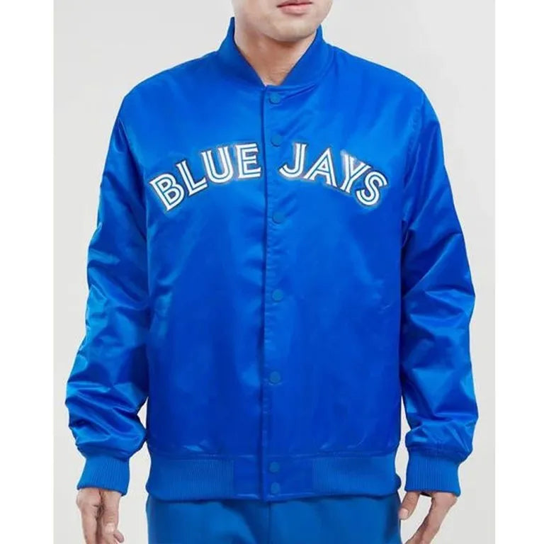 Toronto Blue Jays Big Logo Varsity Full-Snap Royal Blue Satin Men's Jacket