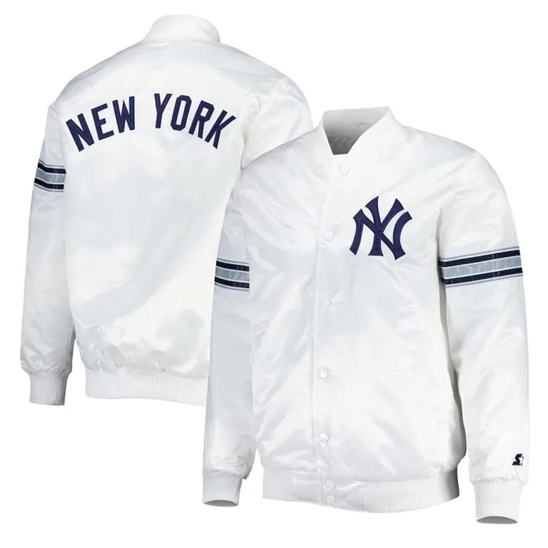 New York Yankees Power Forward Full-Snap White Satin Men's  Jacket