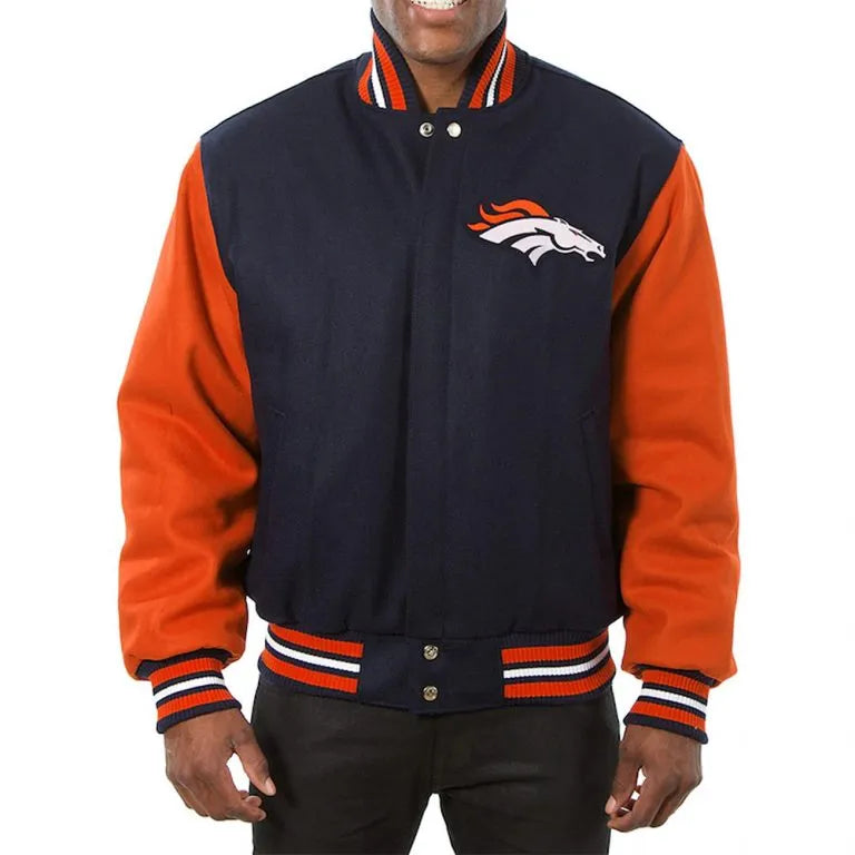 Denver Broncos Blue & Orange Wool Men's Varsity Jacket