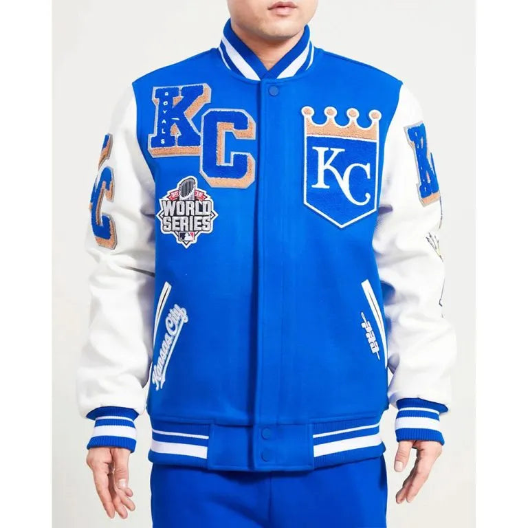 Kansas City Royals Mashup Royal Blue Wool & White Leather Sleeves Varsity Men's Jacket