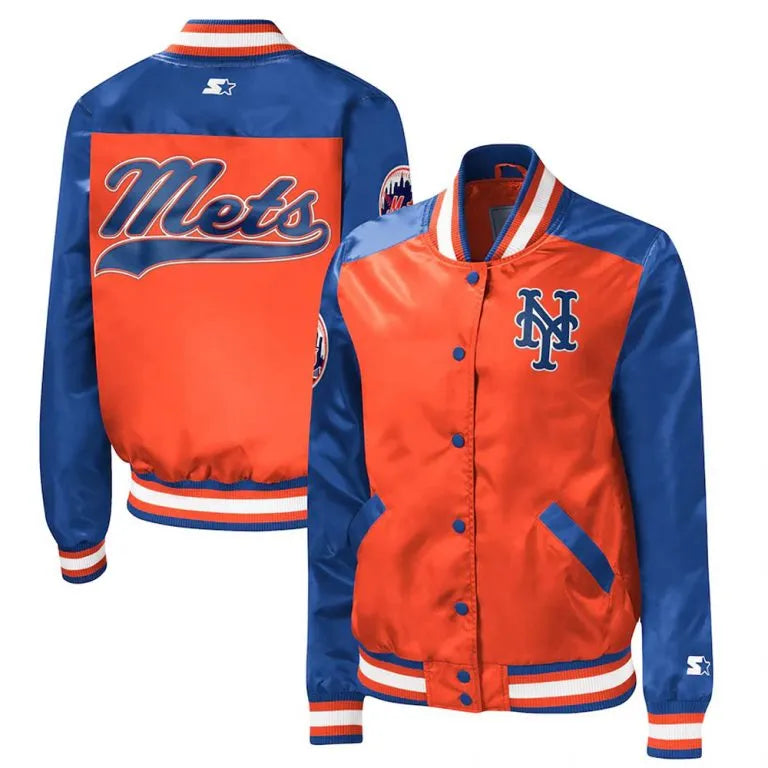New York Mets The Legend Orange & Royal Blue Satin Full-Snap Men's Jacket