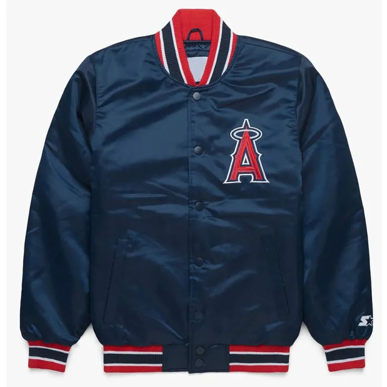 Los Angeles Angels Full-Snap Bomber Navy Blue Satin Men's Jacket