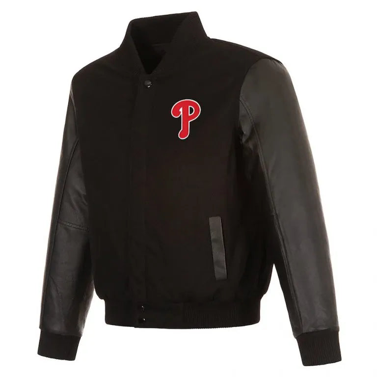 Philadelphia Phillies Black Wool and Leather Sleeves Varsity Men's Jacket
