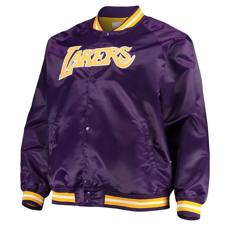 Los Angeles Lakers Hardwood Classics Full-Snap Varsity Purple Satin Men's Bomber Jacket