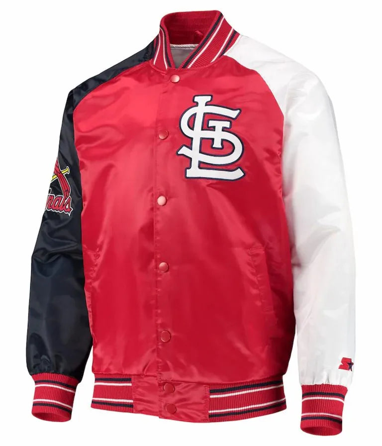 St. Louis Cardinals Reliever Navy Blue and Red Varsity Satin Men's Jacket
