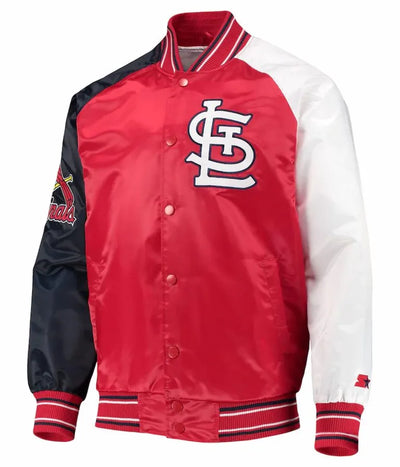 St. Louis Cardinals Reliever Navy Blue and Red Varsity Satin Men's Jacket
