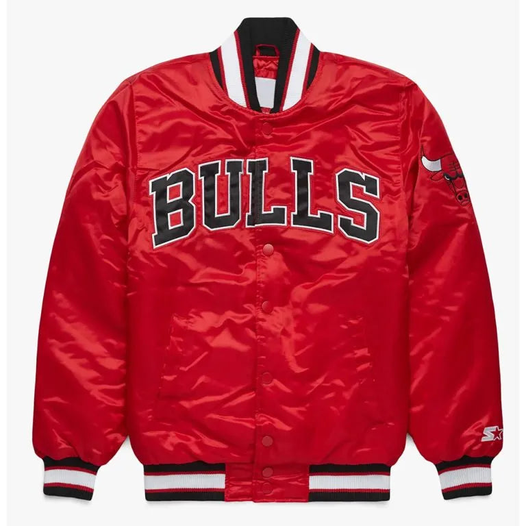Chicago Bulls Classic Full-Snap Varsity Red Satin Men's Bomber Jacket