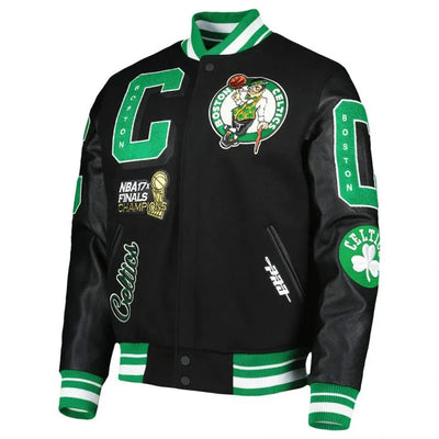 Boston Celtics Mash Up Finals Champions Black Wool & Genuine Leather Sleeves Men's Varsity Letterman Jacket