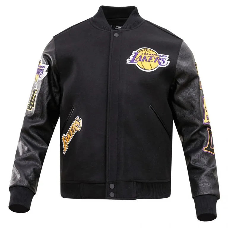 Los Angeles Lakers Classic Varsity Black Wool & Genuine Leather Sleeves Men's Letterman Jacket