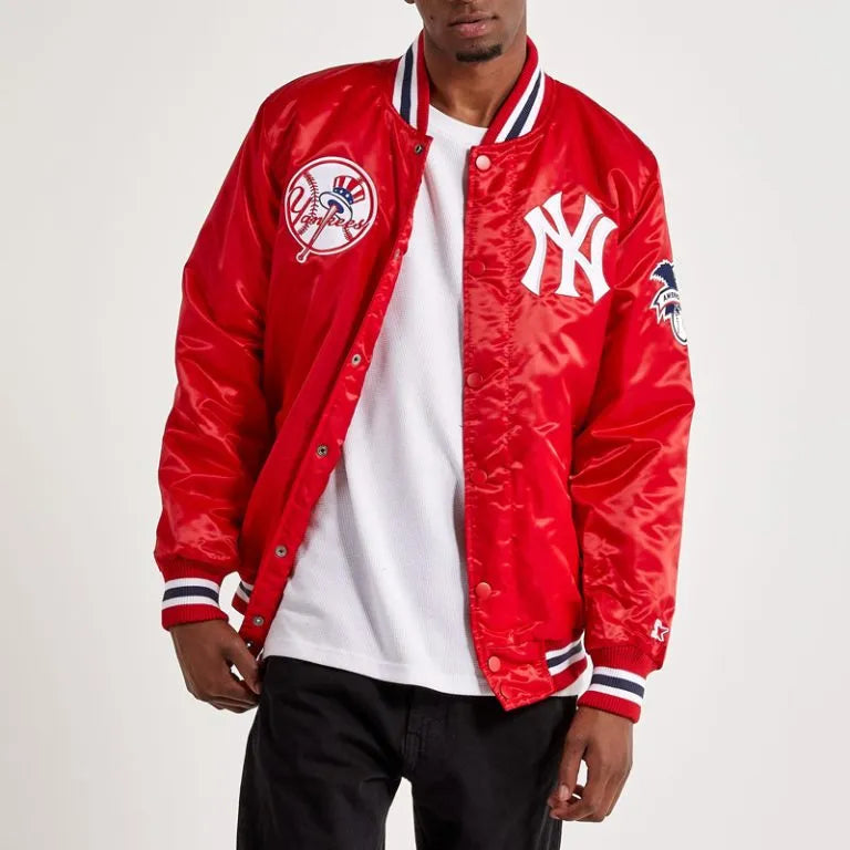 New York Yankees Varsity Full-Snap Red Satin Men's Jacket