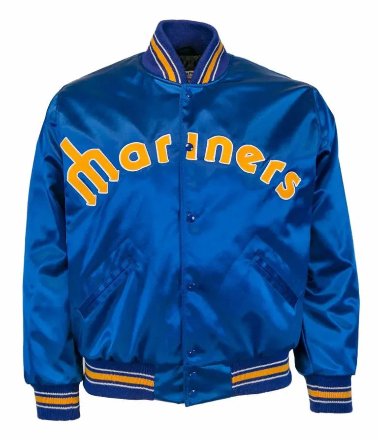 1982 Seattle Mariners Full-Snap Varsity Blue Satin Men's Bomber Jacket