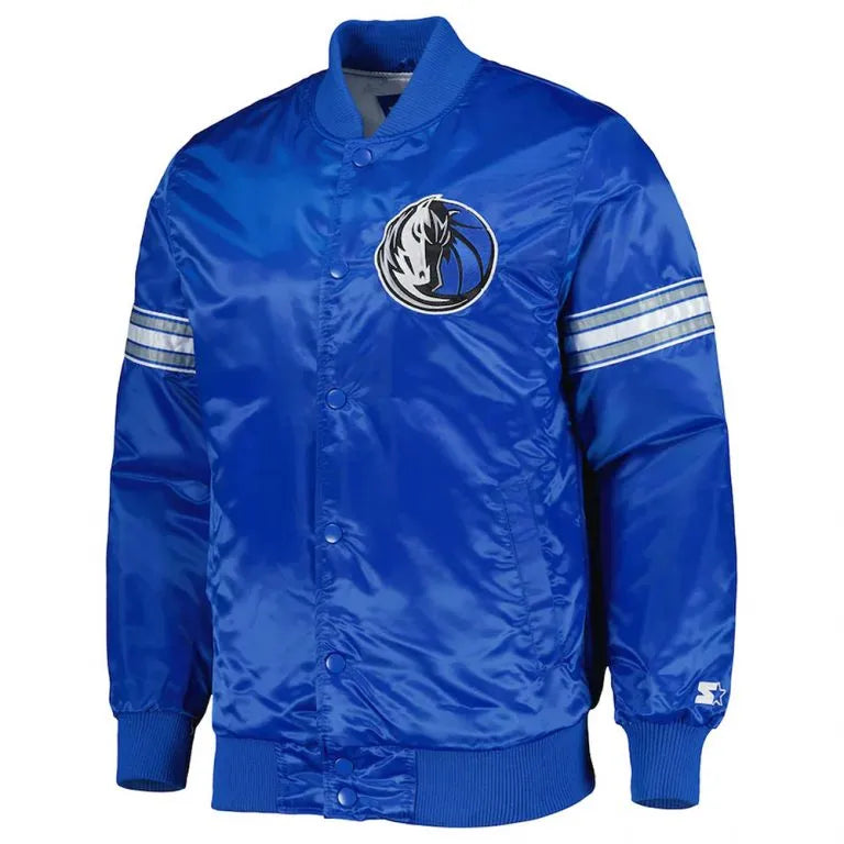 Dallas Mavericks Full-Snap Varsity Blue Satin Men's Bomber Jacket