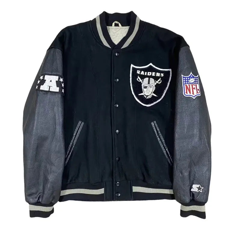 Los Vegas Raiders Ice Cube Black Wool and Genuine Leather Sleeves Men's Varsity Letterman Jacket