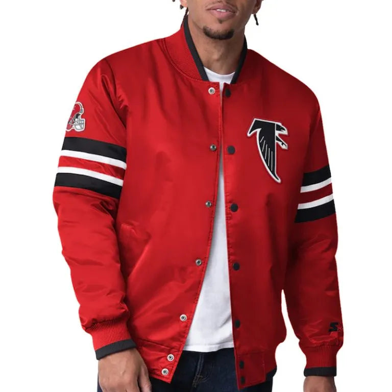 Atlanta Falcons Scout I Full-Snap Varsity Red Satin Men's Bomber Jacket
