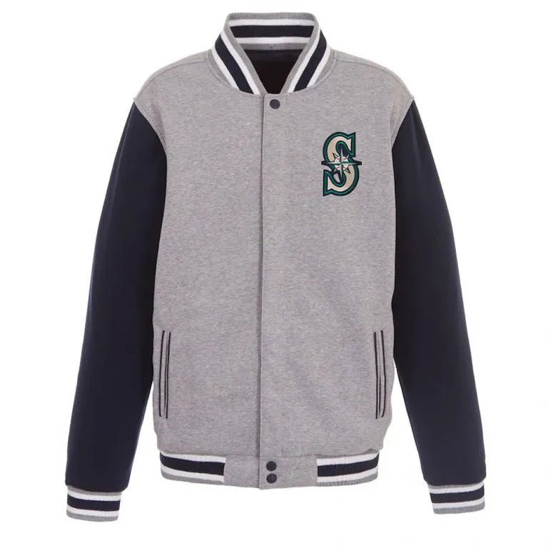 Seattle Mariners Bomber Navy Blue & Grey Wool Men's Varsity Jacket