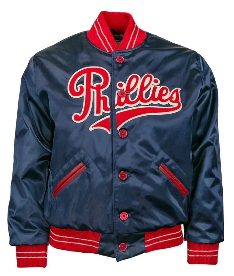 1937 Philadelphia Phillies Blue Satin Bomber Men's Jacket