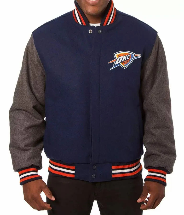 Oklahoma City Thunder Varsity Blue & Gray Wool Men's Letterman Jacket
