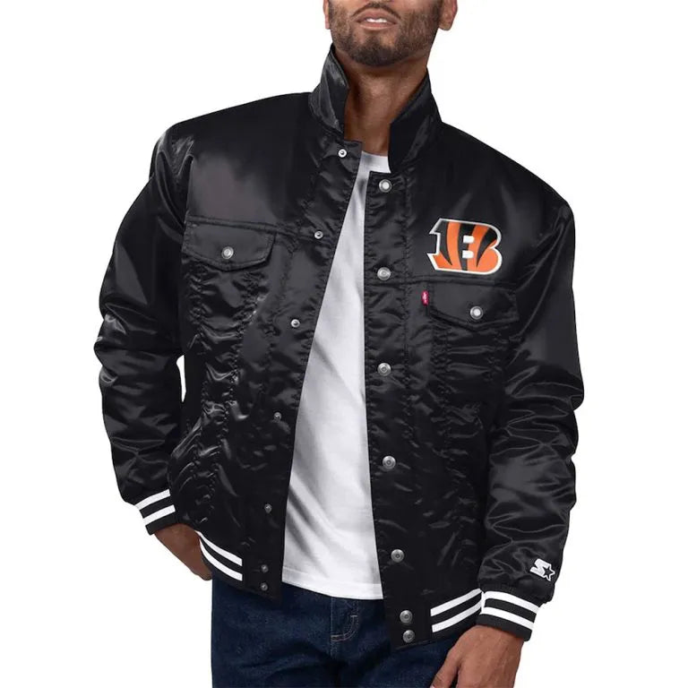 Cincinnati Bengals Silver Tab Trucker Black Full-Snap Satin Men's Jacket