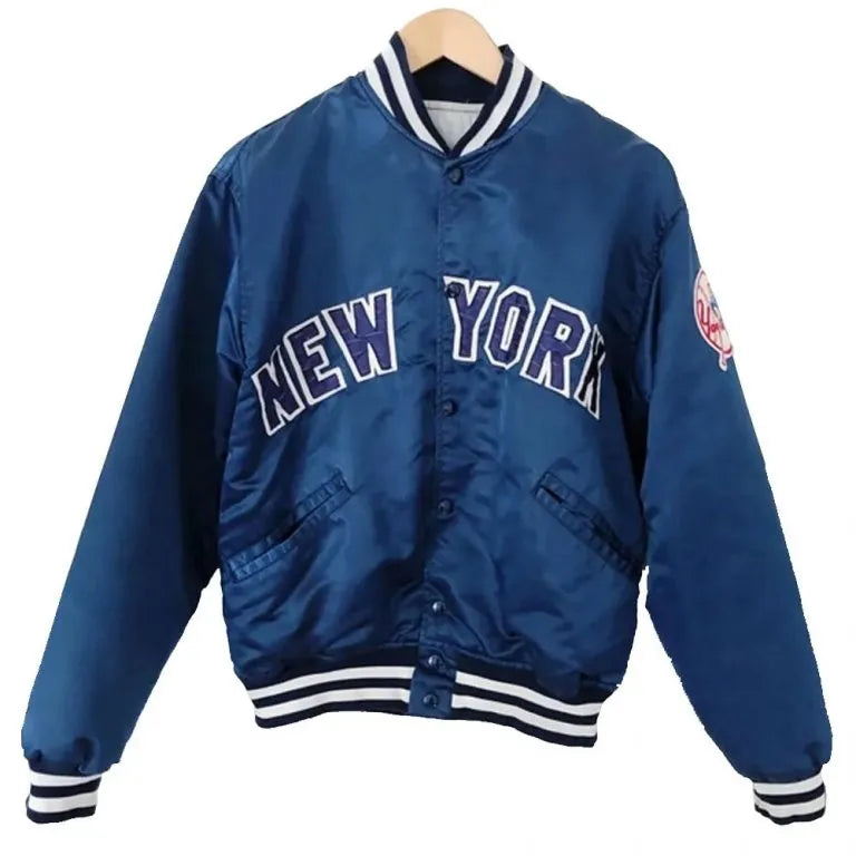 New York Yankees Dugout Bomber Blue Satin Men's Jacket