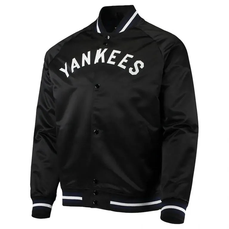New York Yankees Lightweight Black Satin Raglan Full-Snap Men's Jacket