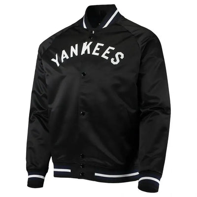 New York Yankees Lightweight Black Satin Raglan Full-Snap Men's Jacket