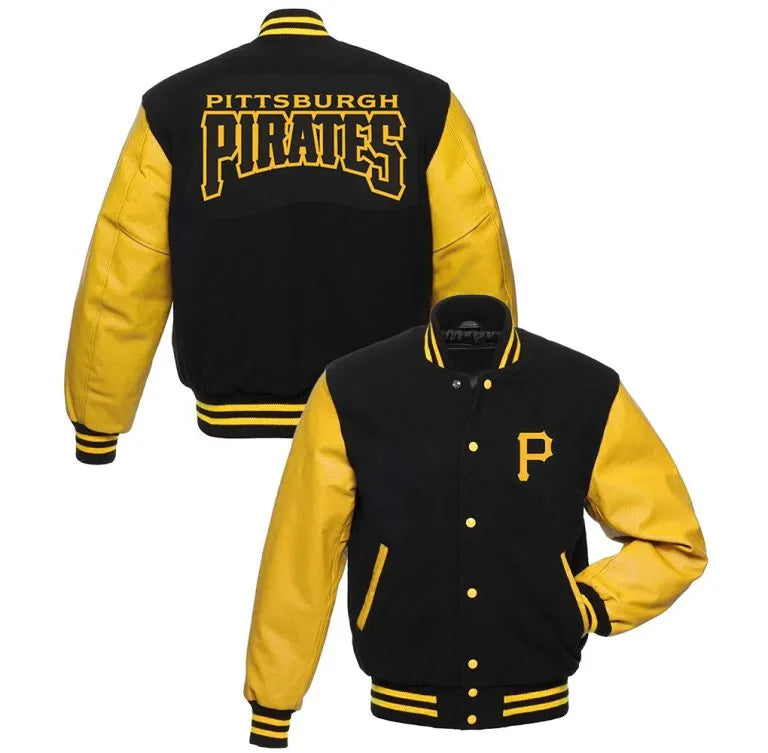 Pittsburgh Pirates Wool/Leather Full-Snap Black/Yellow Varsity Men's Jacket