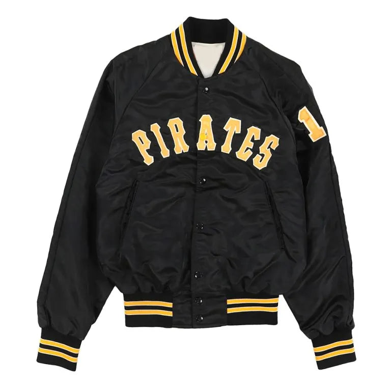 80s Pittsburgh Pirates Bomber Full-Snap Black Satin Men's Jacket