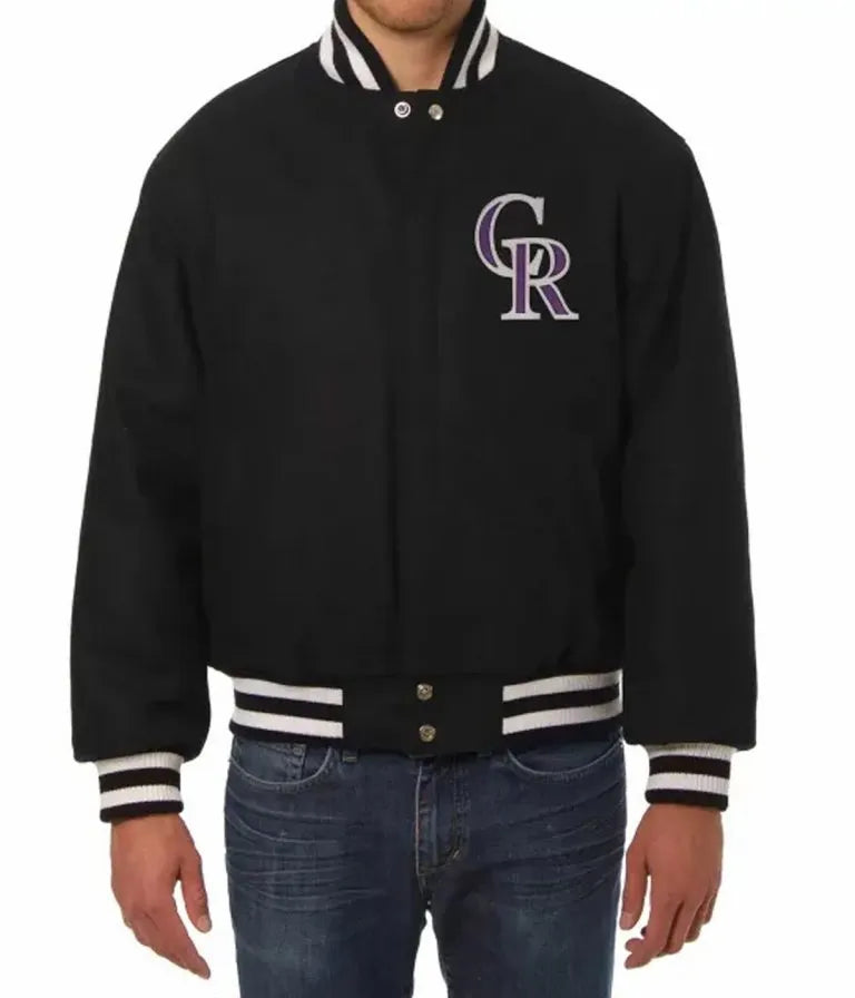 Colorado Rockies Black Wool Letterman Varsity Men's Jacket