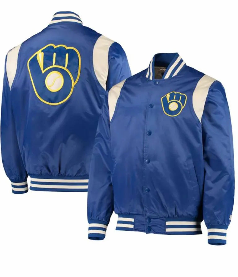 Milwaukee Brewers Blue Bomber Satin Full Snap Men's Jacket