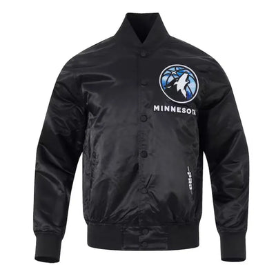 Minnesota Timberwolves 2024/25 City Edition Full-Snap Varsity Black Satin Men's Bomber Jacket
