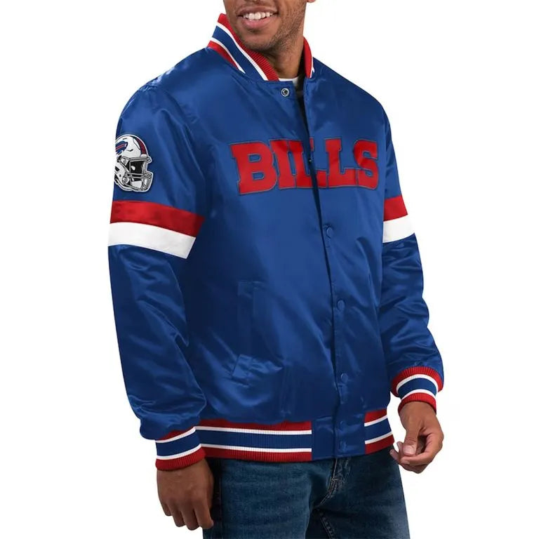 Buffalo Bills Home Game Full-Snap Varsity Royal Blue Satin Men's Bomber Jacket