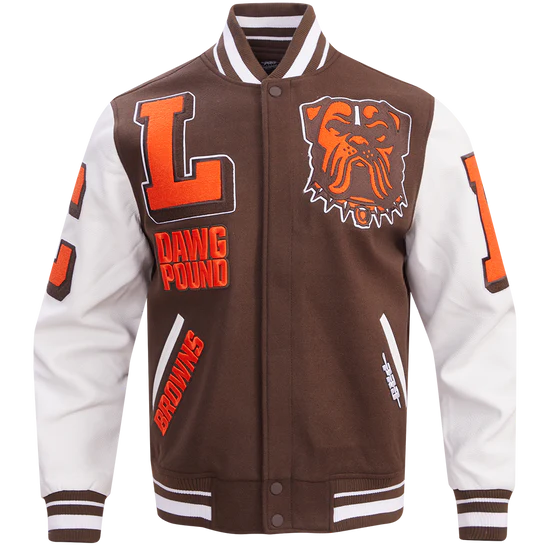 Cleveland Browns Mashup Brown Wool & White Genuine Leather Sleeves Men's Varsity Jacket