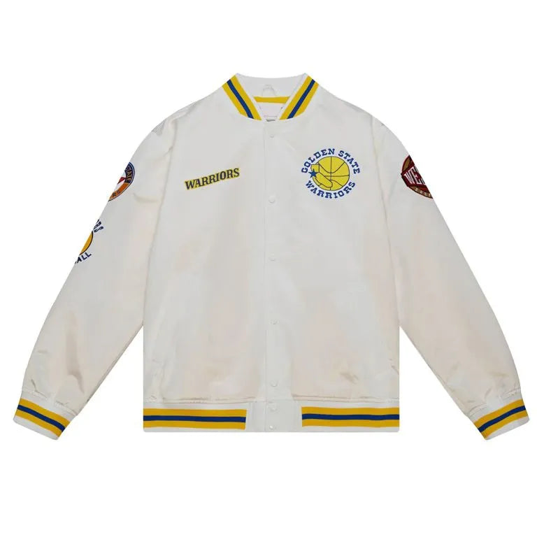 Golden State Warriors  City Collection Full-Snap Varsity White Satin Men's Bomber Jacket