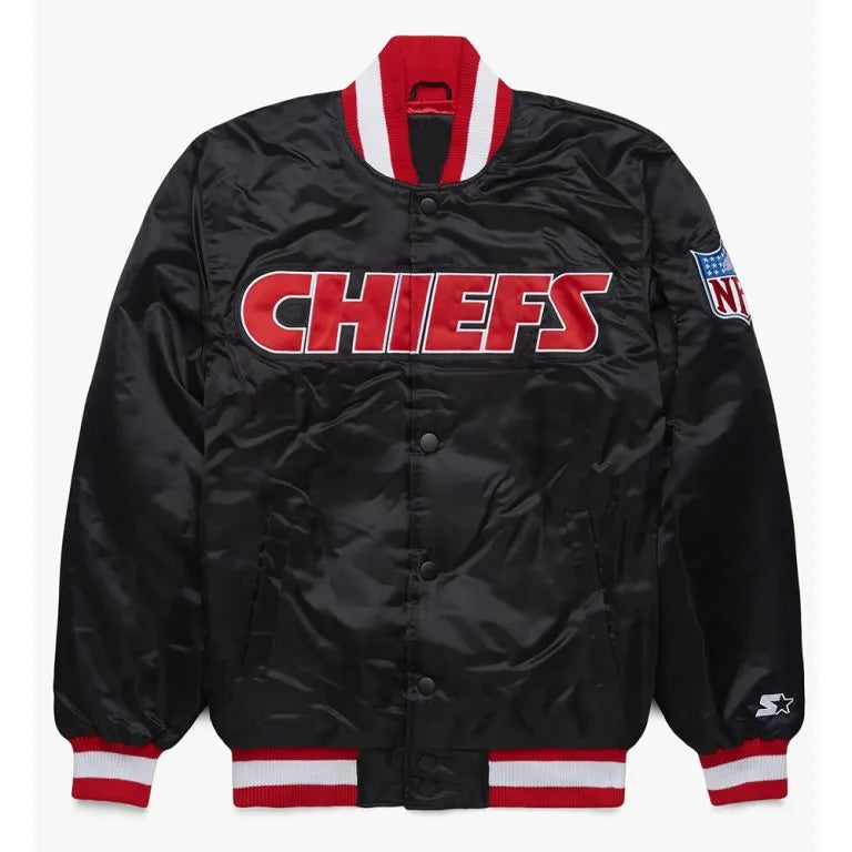 Kansas City Chiefs Full-Snap Varsity Blackout Satin Men's Bomber Jacket