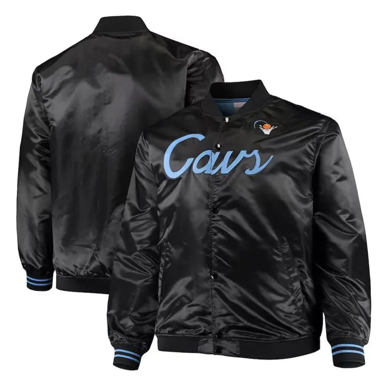 Cleveland Cavaliers Hardwood Classics Full-Snap Varsity Black Satin Men's Bomber Jacket