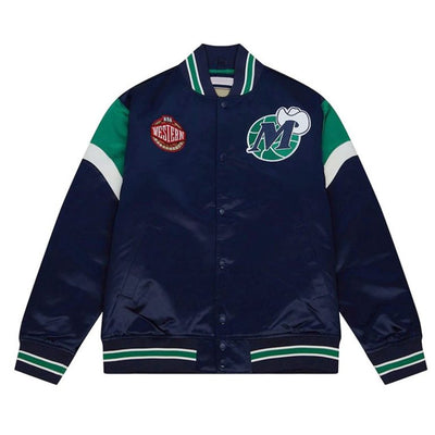 NBA Western Dallas Mavericks Heavyweight Full-Snap Varsity Navy Blue Satin Men's Bomber Jacket