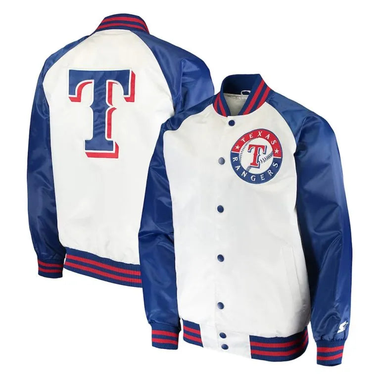 Texas Rangers Clean-Up Hitter White/Blue Satin Full-Snap Men's Jacket