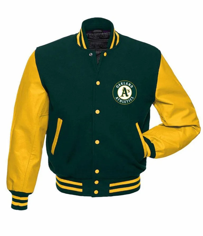 Oakland Athletics MLB Varsity Green Wool & Yellow Leather Sleeves Men's Jacket