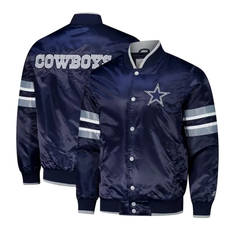 Dallas Cowboys Scout I Full-Snap Varsity Navy Blue Satin Men's Bomber Jacket