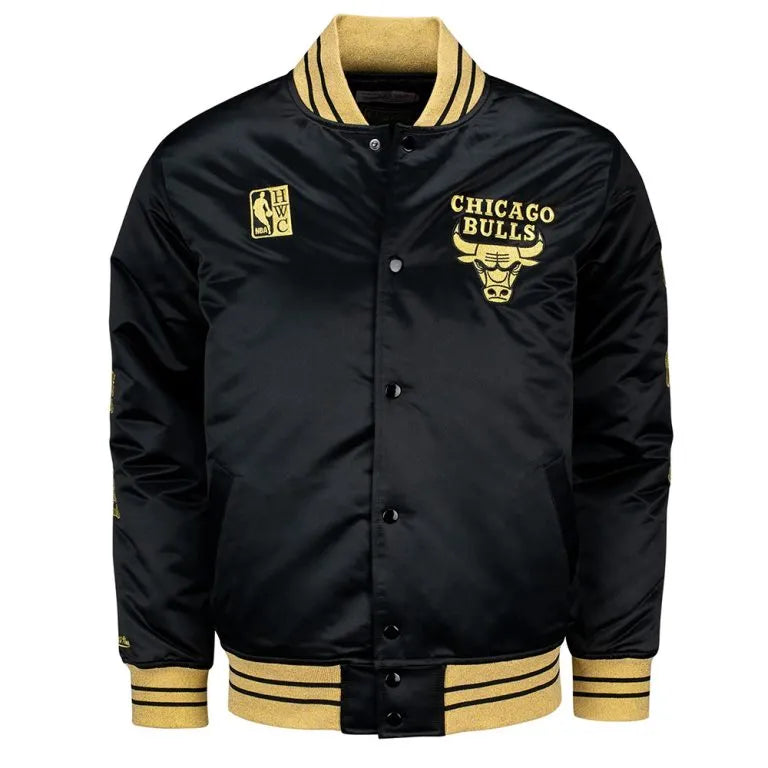 Chicago Bulls MVP Full-Snap Varsity Black Satin Men's Bomber Jacket