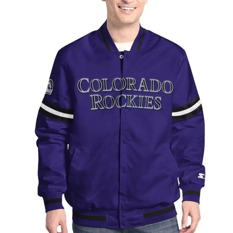 Colorado Rockies Scout Full-Snap Purple Satin Varsity Men's Jacket