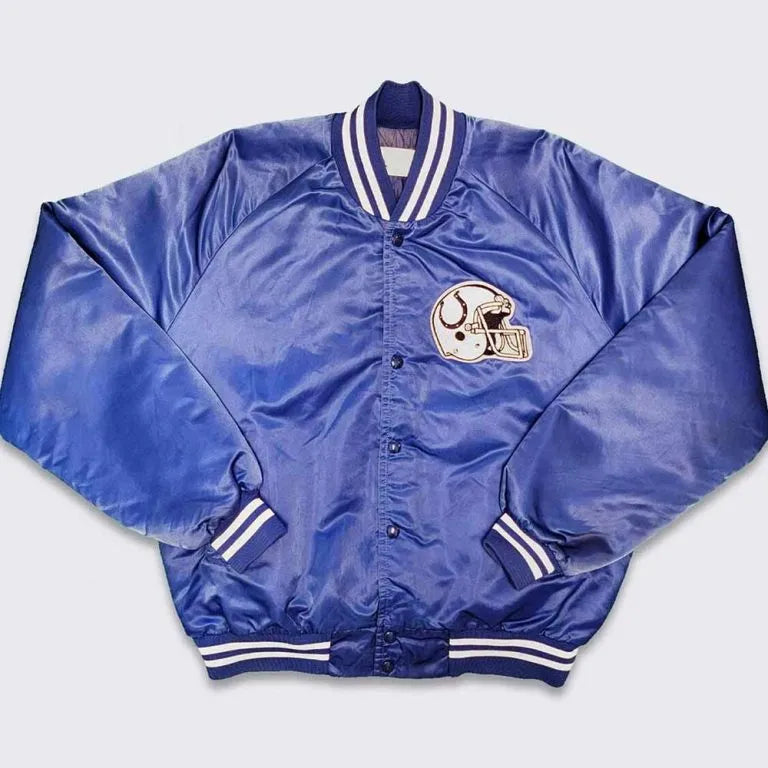 80’s Indianapolis Colts Full-Snap Varsity Blue Satin Men's Bomber Jacket