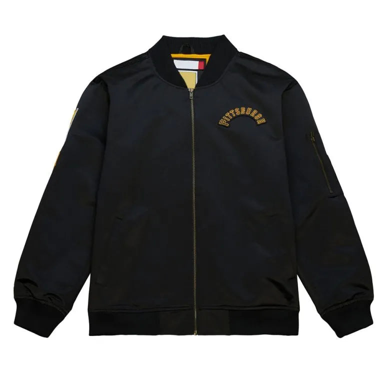 Pittsburgh Pirates Vintage Logo Full-Zip Bomber Black Satin Men's Jacket