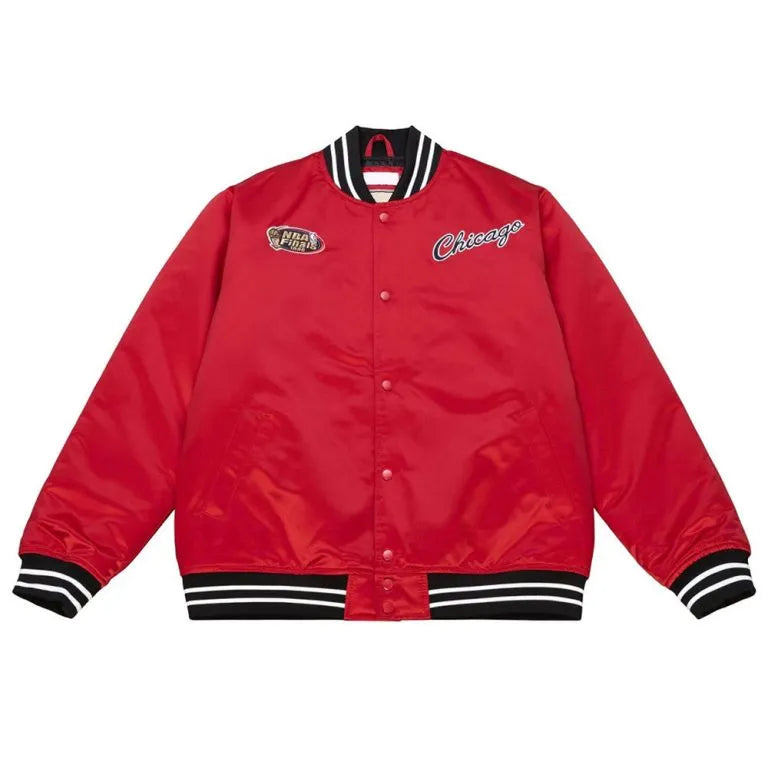 Chicago Bulls Heavyweight Full-Snap Varsity Red Satin Men's Bomber Jacket