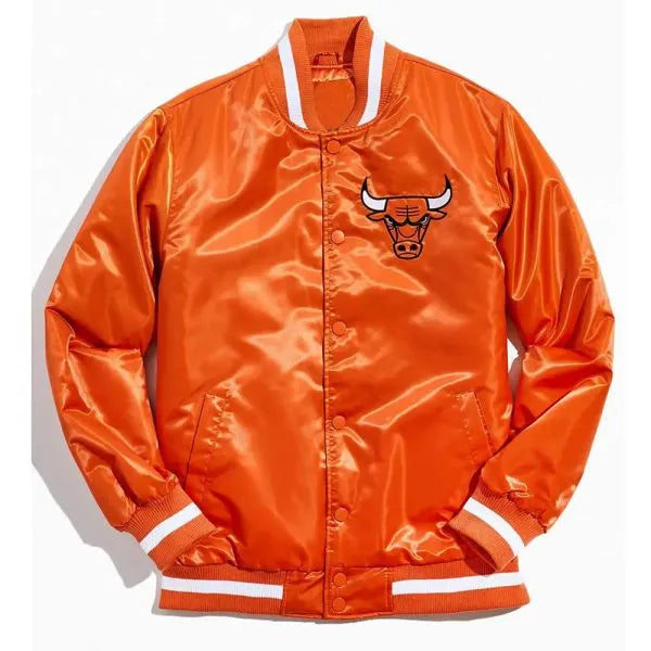 Chicago Bulls Full-Snap Varsity Orange Satin Men's Bomber Jacket