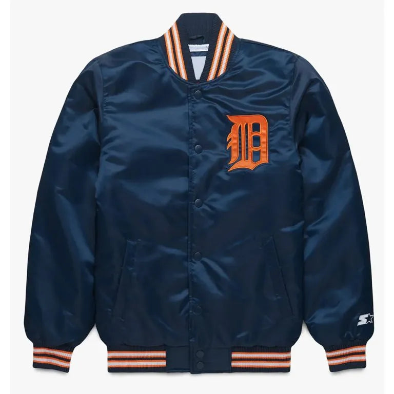 Detroit Tigers Classic Full-Snap Varsity Navy Blue Satin Men's Jacket
