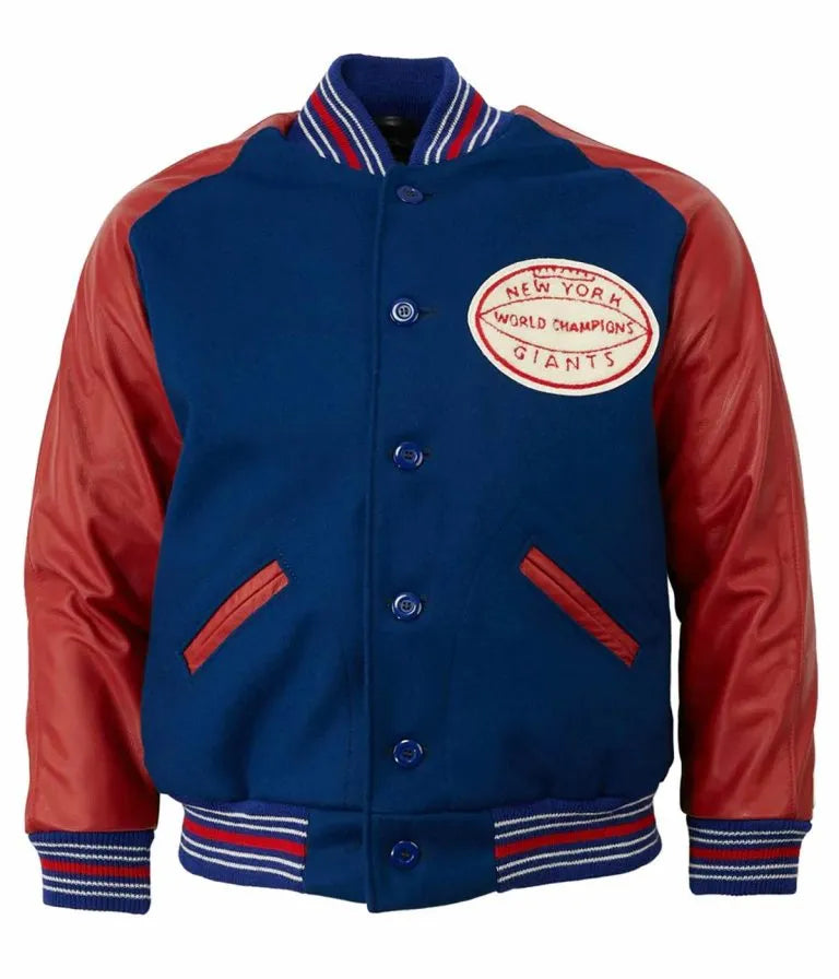 1939 New York Giants Blue Wool & Red Genuine Leather Sleeves Men's Varsity Letterman Jacket