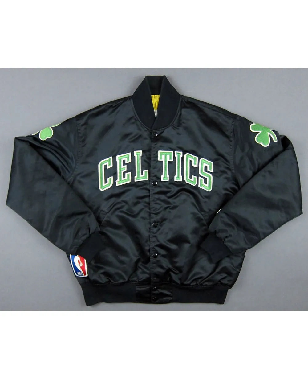 Boston Celtics Full-Snap Varsity Black Satin Men's Bomber Jacket