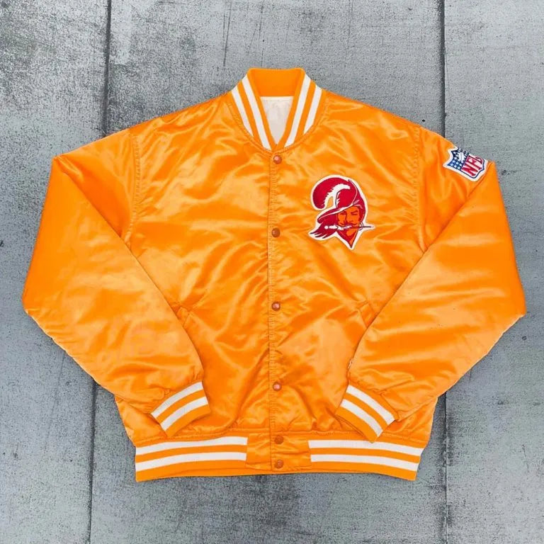 1980’s Tampa Bay Buccaneers Creamsicle Full-Snap Varsity Orange Satin Men's Bomber Jacket