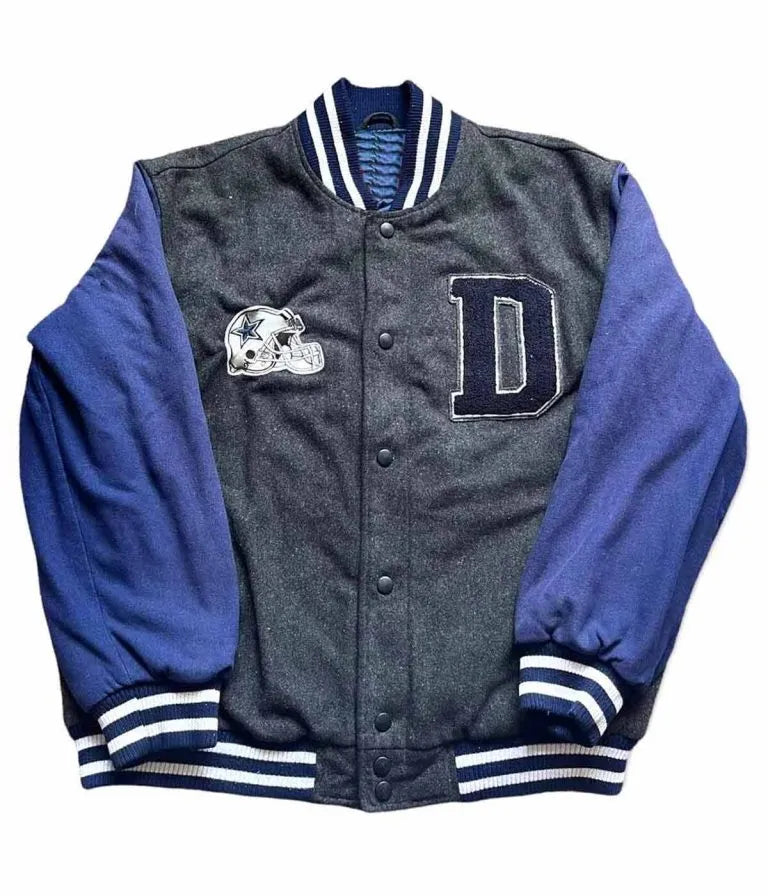 Dallas Cowboys Gray and Blue All Wool Men's Varsity Letterman Jacket